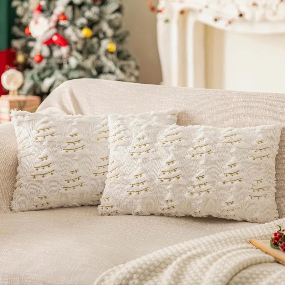 Holiday Decorative Pillow Cover Set - White and Gold